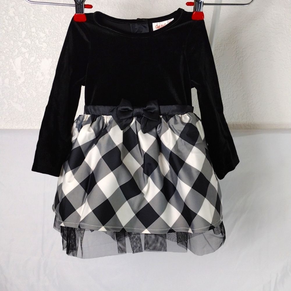 Adorable Infant Girls Dress Velour with Diaper Cover 12m Black and Cream